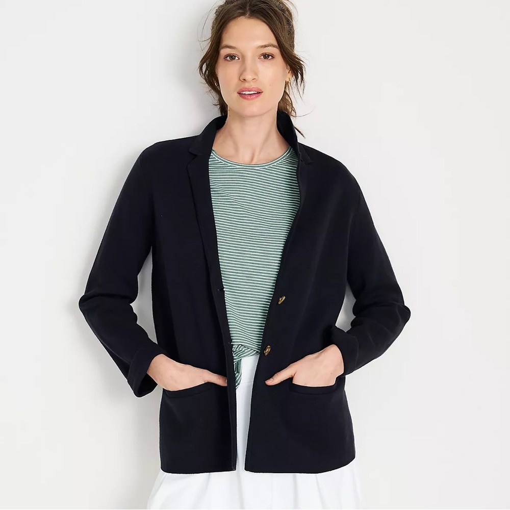 Lands' End Women Fine Gauge Cotton Button Front Blazer Sweater Black XL(18) NWOT